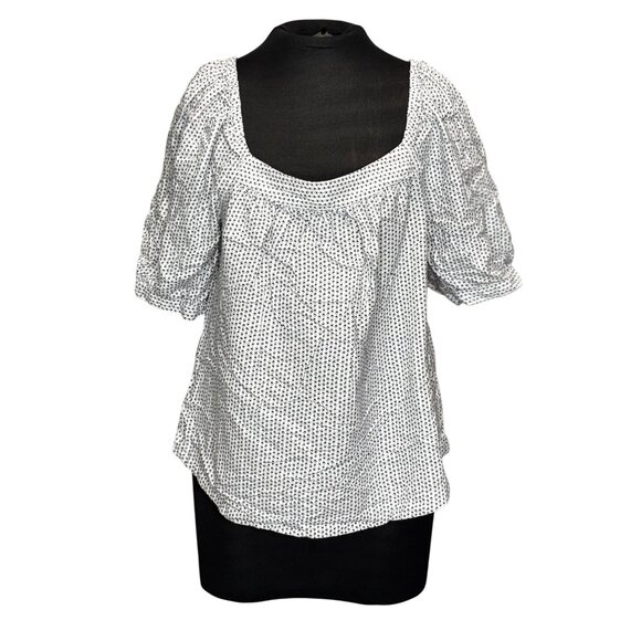 Loft Womens White & Navy Polka Dot Linen-Blend Blouse Size L - Picture 1 of 9